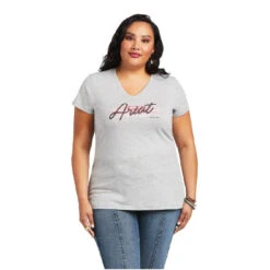 Tee Shirt Ariat Real Logo Script Classic Fit Heather Grey Sp22 Ladies -Riding Horse Apparel Shop Ariat Tee Real Logo Script Classic Fit Heather Grey Sp22 Ladies 7
