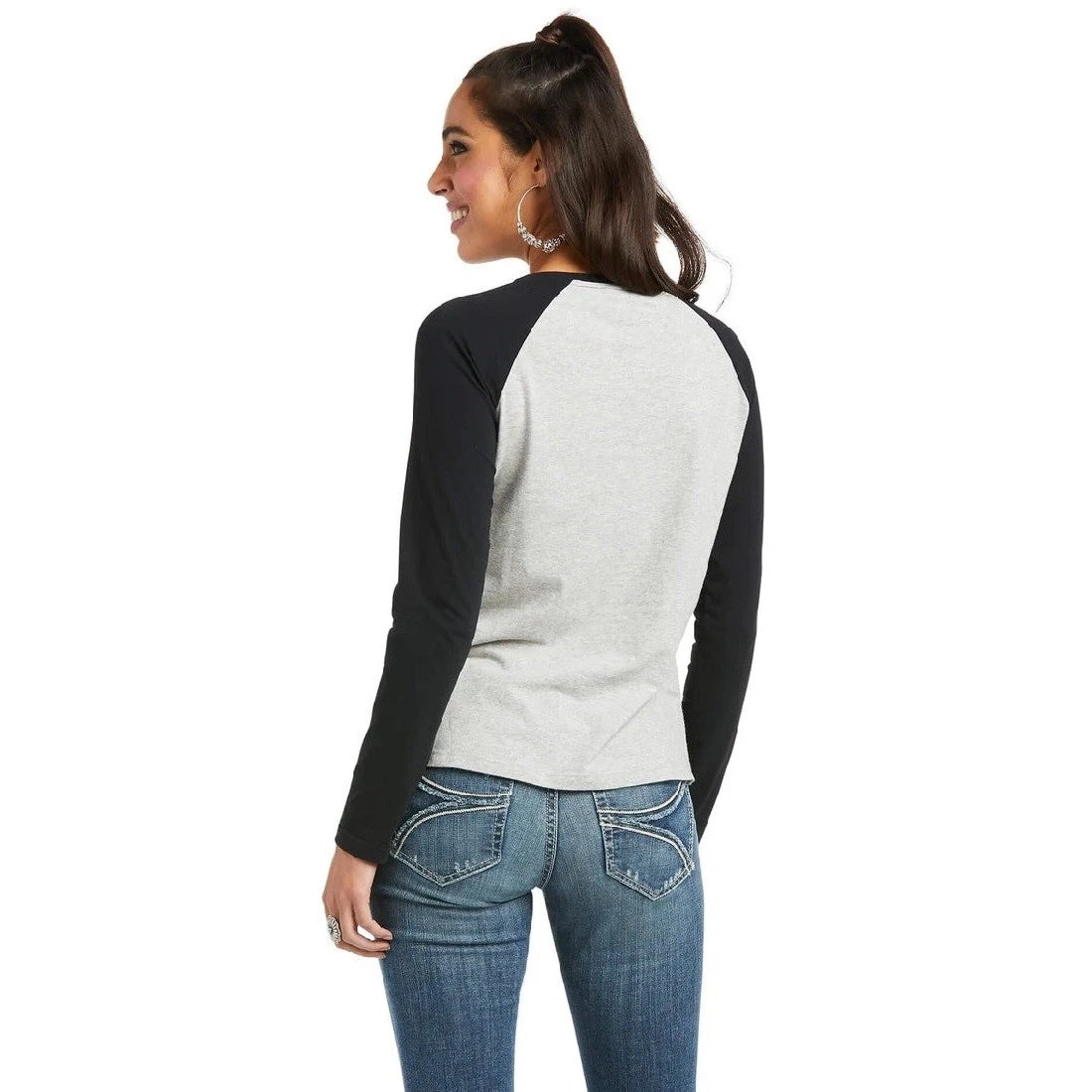 Tee Shirt Ariat Real Loop Baseball Long Sleeve W22 Heather Grey & Black 4 Tee Shirt Ariat Real Loop Baseball Long Sleeve W22 Heather Grey & Black - Image 2