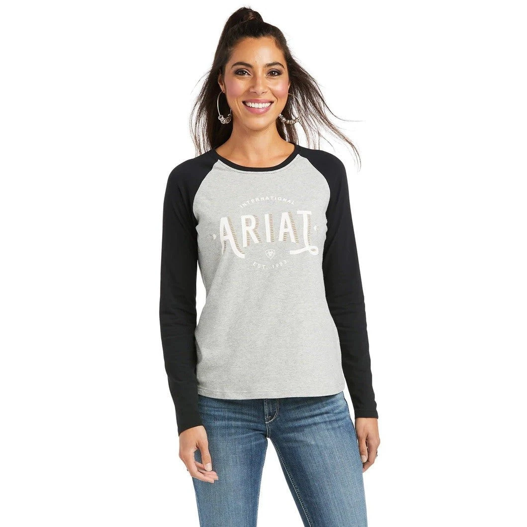 Tee Shirt Ariat Real Loop Baseball Long Sleeve W22 Heather Grey & Black 5 Tee Shirt Ariat Real Loop Baseball Long Sleeve W22 Heather Grey & Black - Image 3
