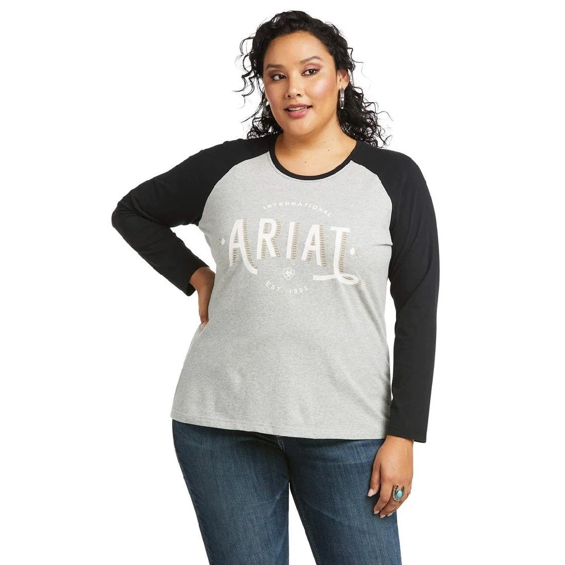 Tee Shirt Ariat Real Loop Baseball Long Sleeve W22 Heather Grey & Black 3 Tee Shirt Ariat Real Loop Baseball Long Sleeve W22 Heather Grey & Black