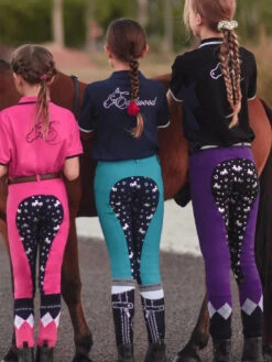 Jodhpurs Peter Williams Pull On Unicorn Printed Purple & Black Childs -Riding Horse Apparel Shop Peter Williams Pull On Unicorn Printed Jodhpurs Purple Black Childs 4