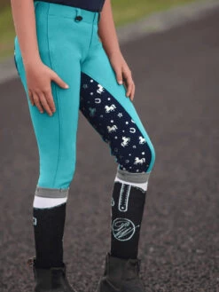 Jodhpurs Peter Williams Pull On Unicorn Printed Turquoise & Navy Childs -Riding Horse Apparel Shop Peter Williams Pull On Unicorn Printed Jodhpurs Turquoise Navy Childs 13