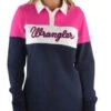 Rugby Top Wrangler Peta Long Sleeve Spliced W22 Navy & Pink Ladies -Riding Horse Apparel Shop Wrangler Rugby Top Peta Long Sleeve Spliced Navy Pink Ladies