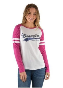 Tee Shirt Wrangler Emin Long Sleeve Raglan Sp22 White & Berry Ladies