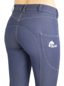 Denim Breeches With Phone Pocket And NO Silicone -Riding Horse Apparel Shop denim breeches close up 2626db41 cc22 4a5b bdd6 4f884d748971